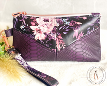 Load image into Gallery viewer, Pretty in Purple Floral Wristlet Pouch
