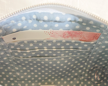 Load image into Gallery viewer, Blue & Grey Floral Wristlet Pouch
