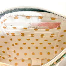 Load image into Gallery viewer, Green & Bronze Floral Wristlet Pouch