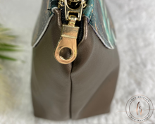 Load image into Gallery viewer, Green & Bronze Floral Cosmetic/Poppy Pouch LARGE SIZE