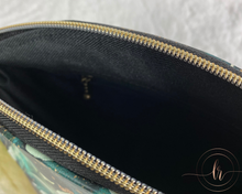 Load image into Gallery viewer, Green & Bronze Floral Cosmetic/Poppy Pouch LARGE SIZE