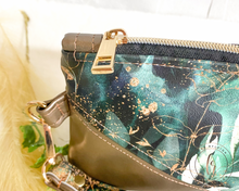 Load image into Gallery viewer, Green & Bronze Floral Wristlet Pouch