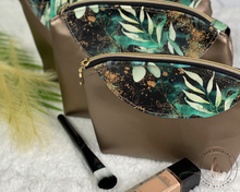 Load image into Gallery viewer, Green & Bronze Floral Cosmetic/Poppy Pouch LARGE SIZE