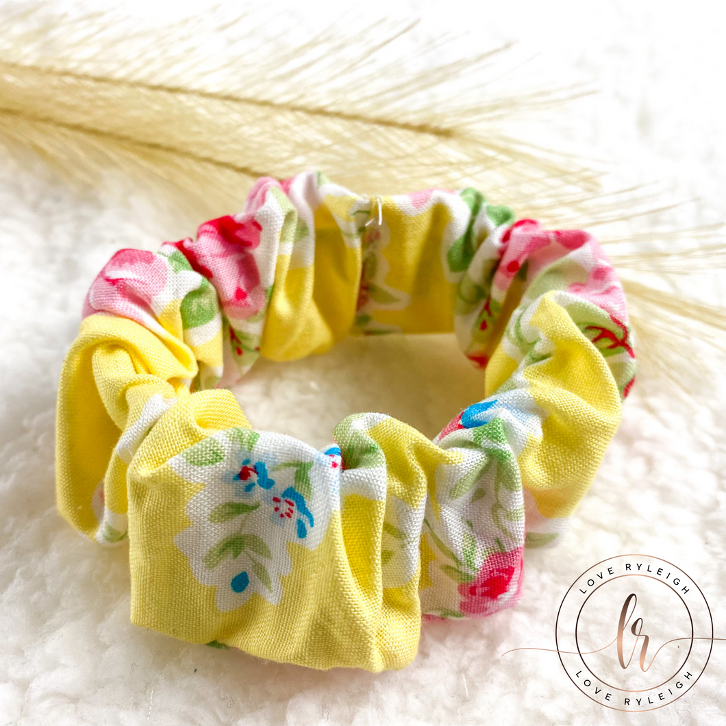 Yellow & Pink Floral Scrunchie