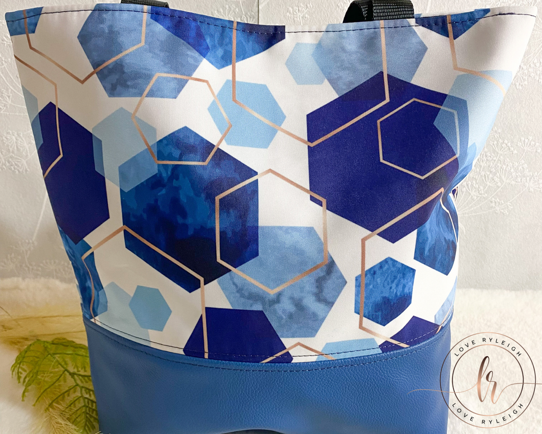 Blue Hexagon Canvas Tote